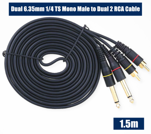 EVERTECH Dual 6.35mm 1/4 TS Mono Male to Dual 2 RCA Male Leads Audio AV Cables