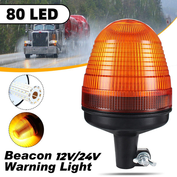 80 LED Rotating Pole Tractor Amber Beacon Truck Warning Light 12V/24V