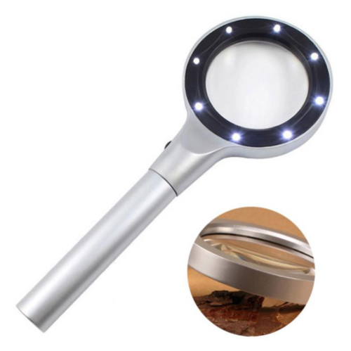 Metal Handheld 5x Magnifying Glass w/ 8 LEDs Loupe Magnifier 55mm Big Lens