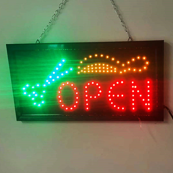 OPEN W/Scissors & Comb LED Sign 48x25cm