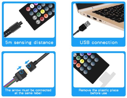 USB Bluetooth Remote RGB LED Strip Lights IP65 Waterproof 5050 1M 2M 3M 5M