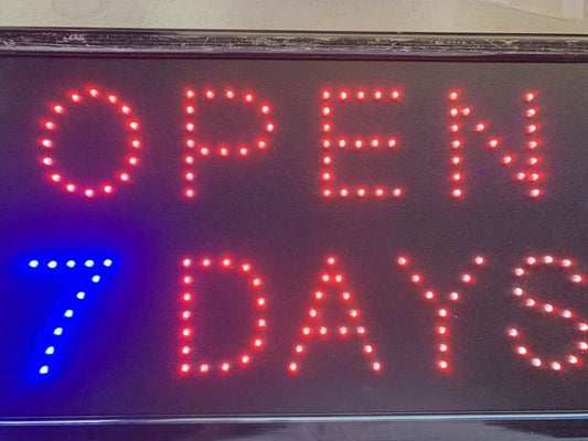 LARGE 55x33cm OPEN 7 DAYS LED SIGN