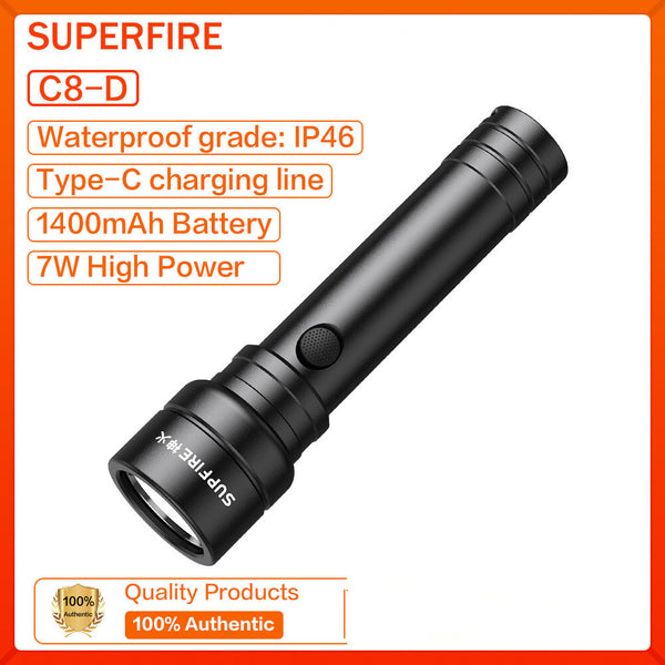 SUPERFIRE 7W Flashlight Rechargeable Zoomable LED Torch