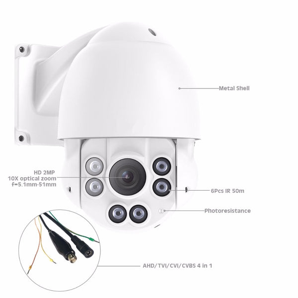 1080p AHD PTZ 10x Zoom Outdoor Dome CCTV Security Camera
