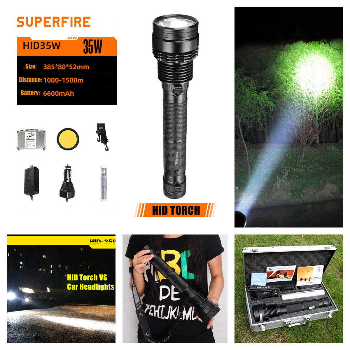 Superfire 4500 Lumens 35W HID Xenon Flashlight Torch