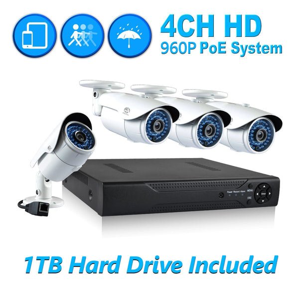 HD IP Security CCTV System NVR KIT 1TB+ 4 x IP Camera + NVR + Cables