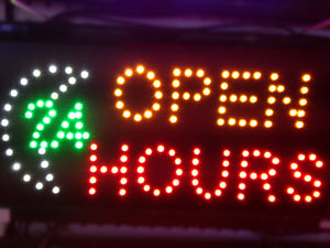 "OPEN 24 HOURS" LED Sign 48X25CM