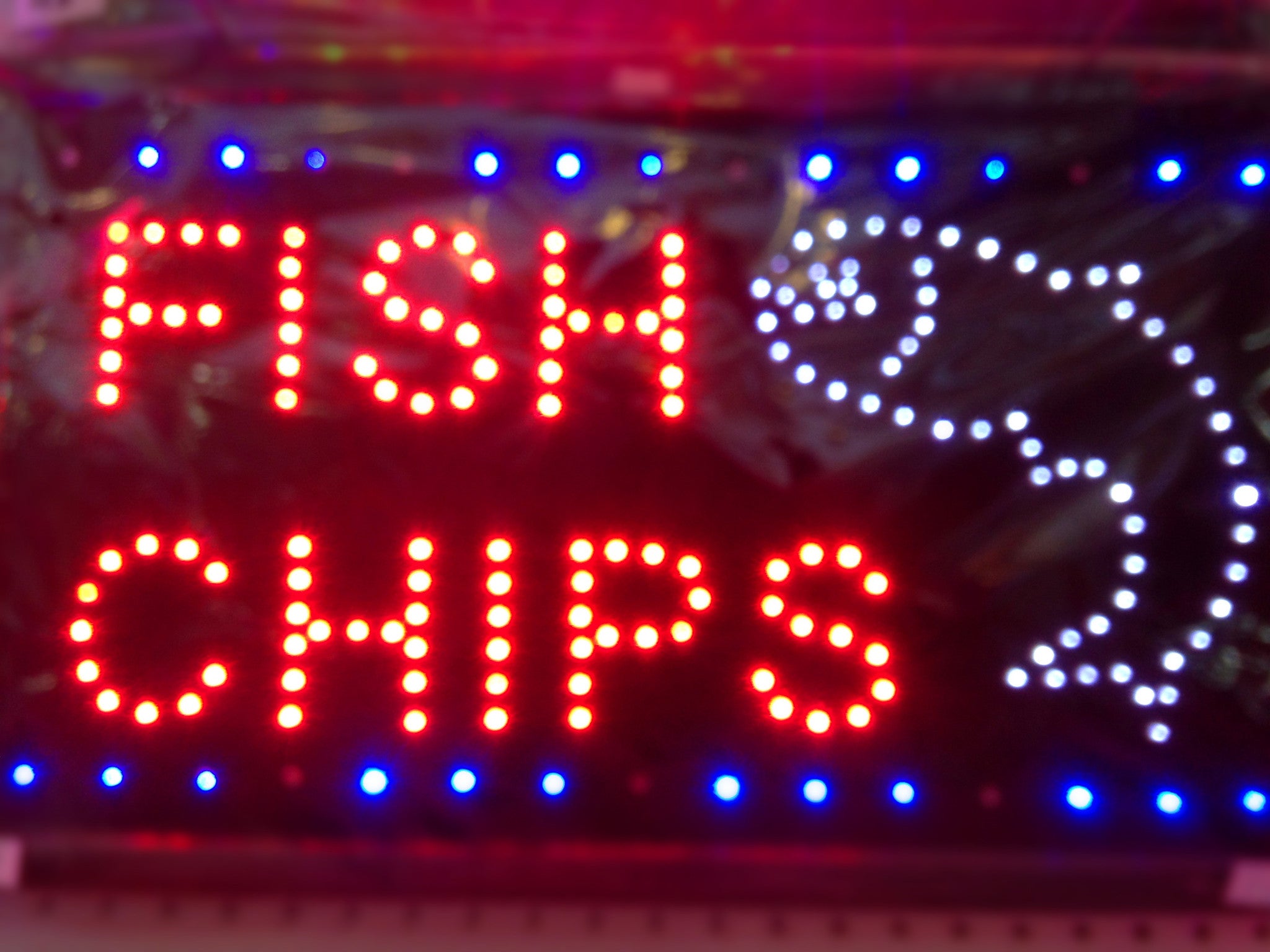 "FISH CHIPS' LED Sign 55x33cm