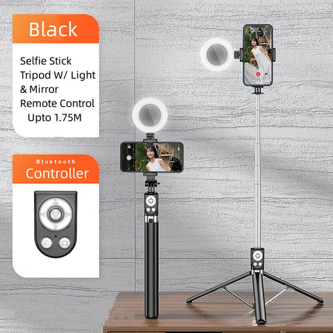 R17D Bluetooth Selfie Stick Tripod W/ Light & Mirror