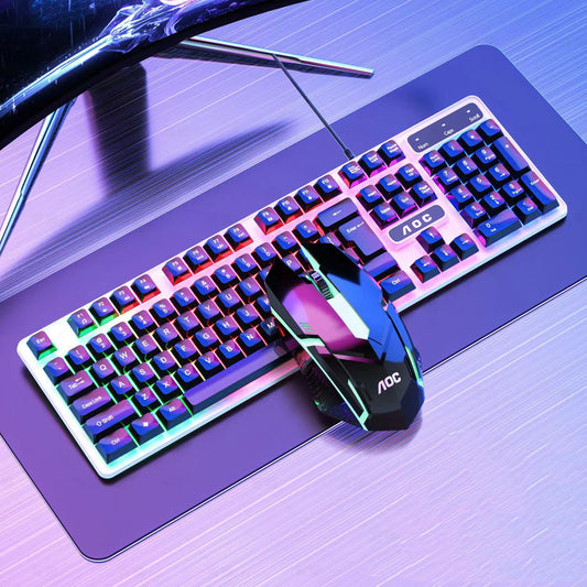 KM100 Luminous RGB Wired Gaming Keyboard and Mouse Combo Pc pros