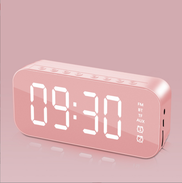 Portable LED Mirror Digital Alarm Clock Wireless Bluetooth Speaker MP3 FM Radio Gadget