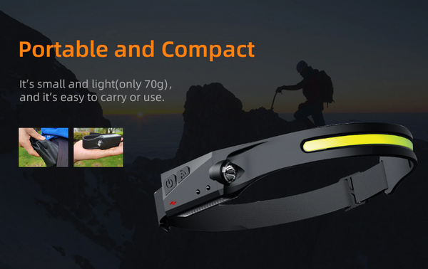 SUPERFIRE HL65 COB LED Headlamp W/ Sensor Built-in Rechargeable Battery Torch