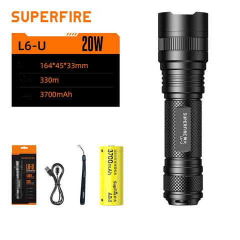 SUPERFIRE 20W Flashlight Rechargeable Torch L6-U 1480LM