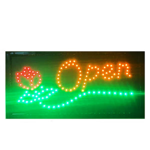 Open W/ Flower Pic LED Sign 48x25cm