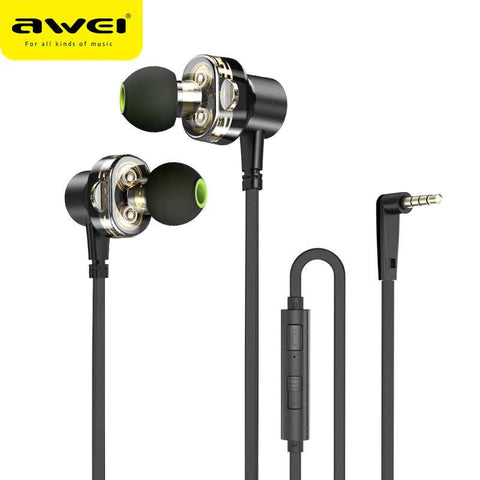 AWEI Z1 Wired Dual Driver Earbuds w/ Mic