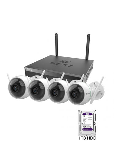 Ezviz 2MP 4CH 4x Wireless Cameras W/ 1TB HDD CCTV System Kit Remote Viewing by Hikvision