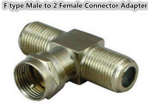 F Type 1 Male Plug to 2 Female Jack RF Coax Connector