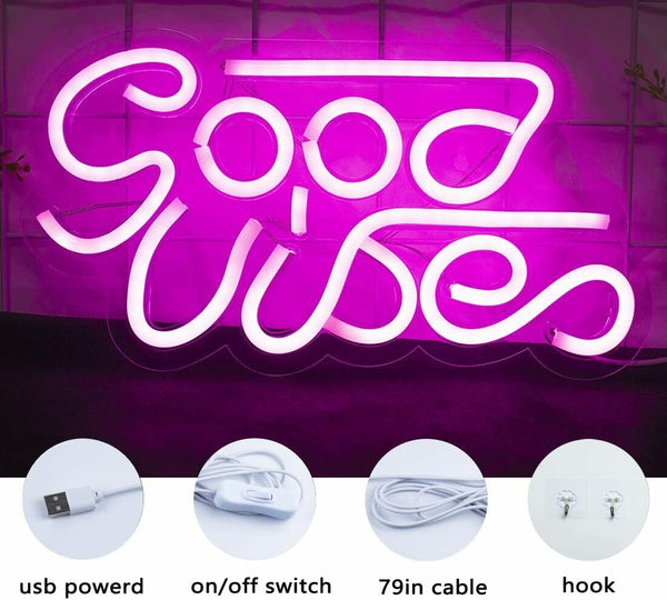 Good Vibes LED Sign Neon Light Blue or Pink USB Powered