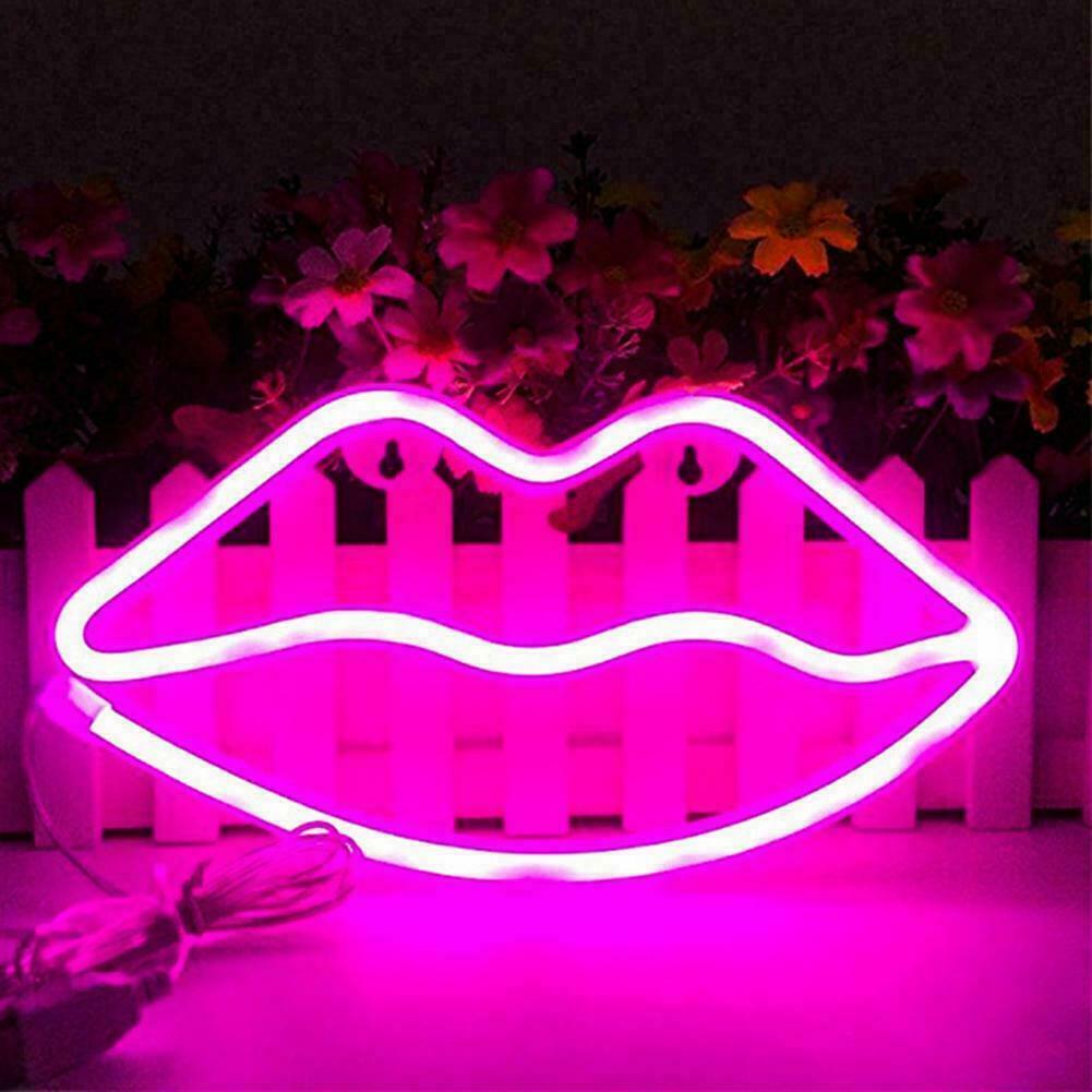 Lips Lamp Indoor LED Neon Sign Night Lights Party Wall Decor Light (Pink)