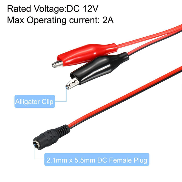 60cm DC 12V 2A 5.5mm x 2.1mm Female Jack to Alligator Clip Power Cable