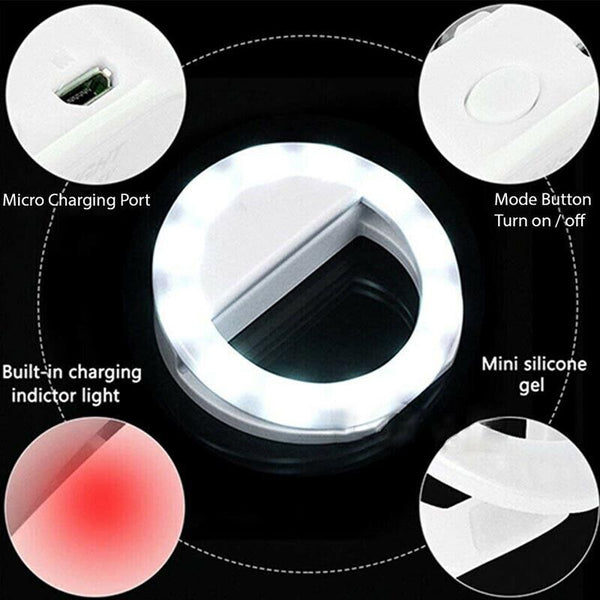 3 Modes Selfie LED Ring Light Camera Rechargeable for iPhone Android Phone
