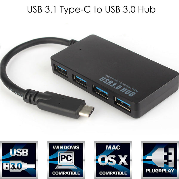 Type-C Hub W/ 4 USB 3.0 Ports For Macbook iPad Pro Samsung For PC Pros