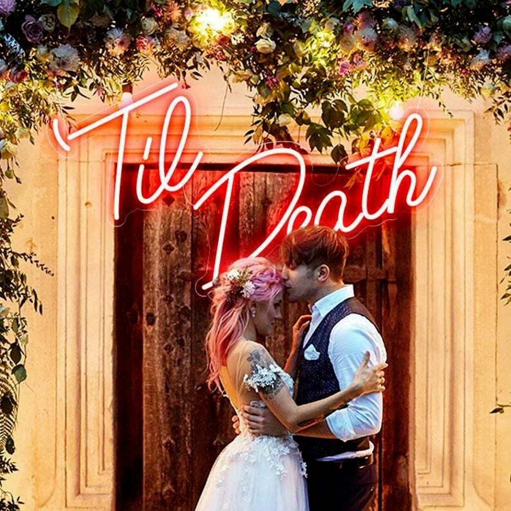 'Til Death' LED Sign Neon Light For Wedding RED 58x39cm