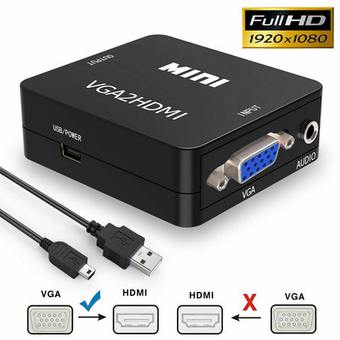 VGA to HDMI 1080P HD HDTV Video Audio Converter Box Adapter For DVD/PC/Laptop