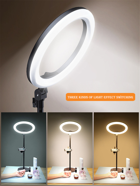 LED Ring Light Selfie Ring Lamp W/ Phone Holder Online Photo Take Table Stand