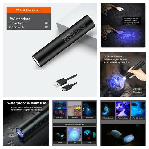 SUPERFIRE USB Rechargeable UV Torch Black Light S11-H