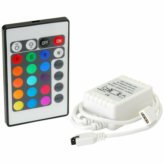 12V RGB Controller w/24-Key Wireless Infrared Remote for LED Strip