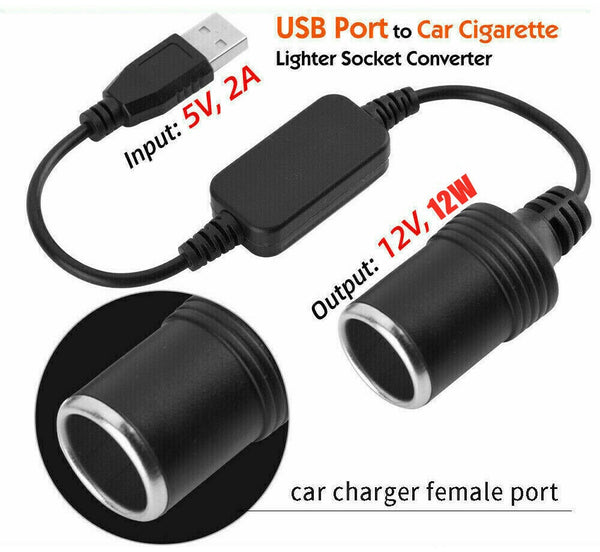 USB Port to 12V Car Cigarette Lighter Socket