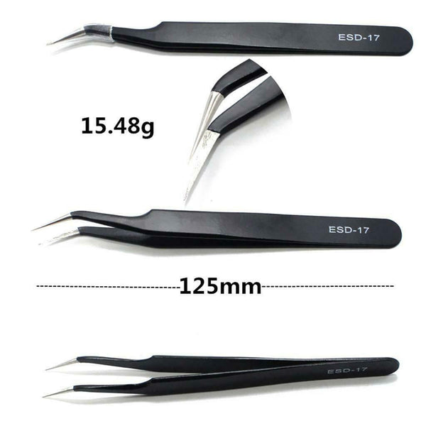 10 in 1 Anti-static Tweezers & Pry Open Set Stainless Steel Jewelry Tool W/ Bag