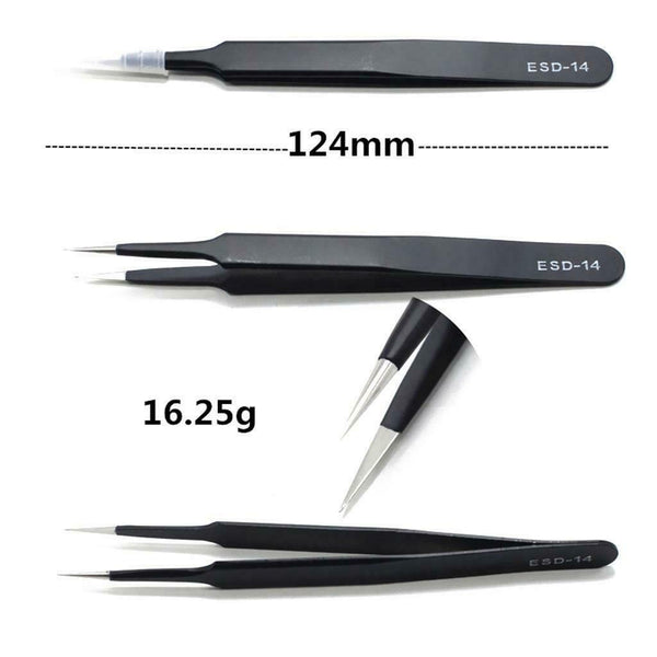 10 in 1 Anti-static Tweezers & Pry Open Set Stainless Steel Jewelry Tool W/ Bag