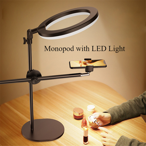 LED Ring Light Selfie Ring Lamp W/ Phone Holder Online Photo Take Table Stand