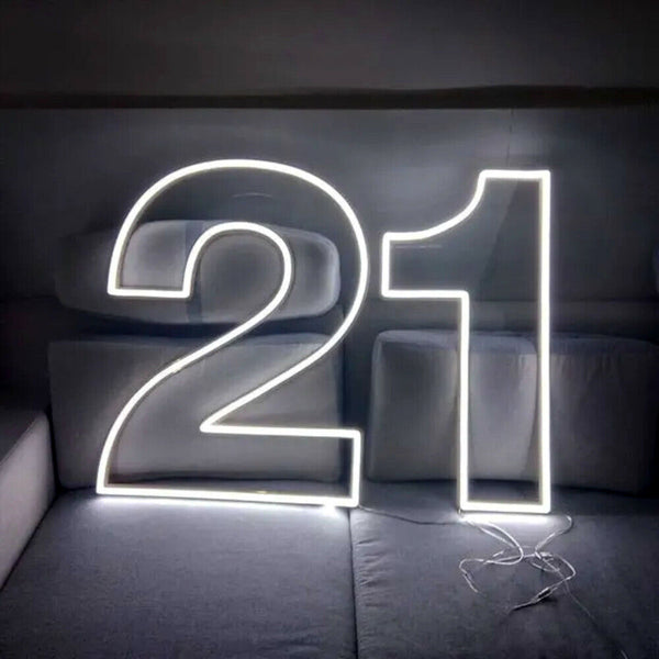 Twenty One 21 Birthday Party Lights LED Neon Sign White 60x35cm