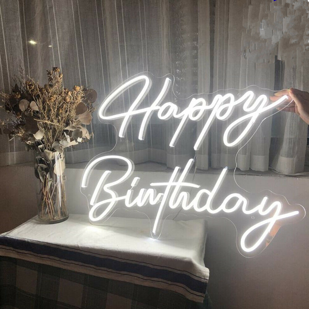 Happy Birthday LED Neon Sign Party Lights Event White