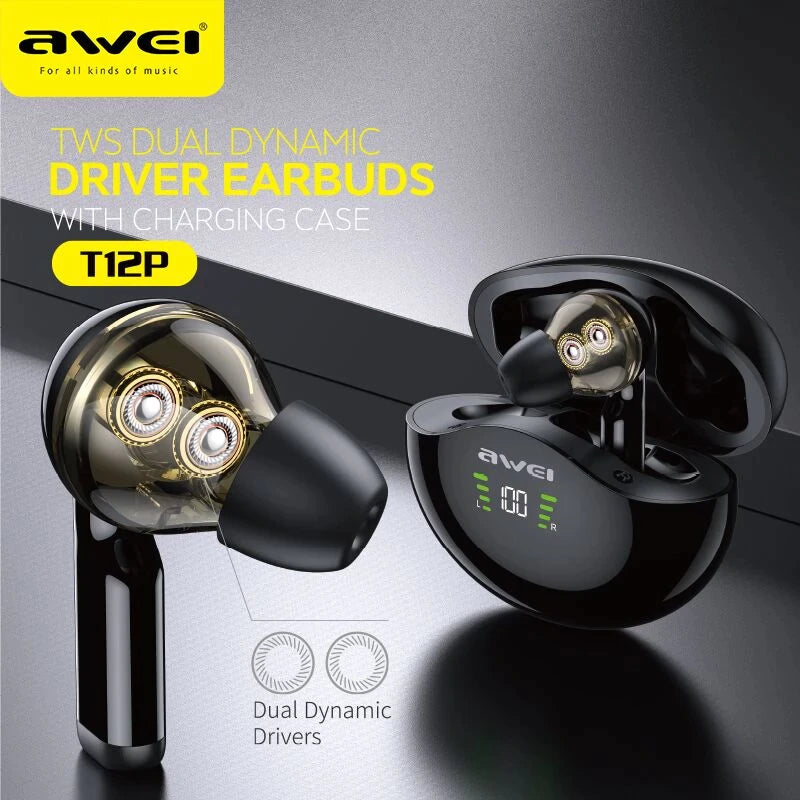 Awei T12P Earbuds TWS Wireless Earphone Bluetooth Handsfree Deep Bass