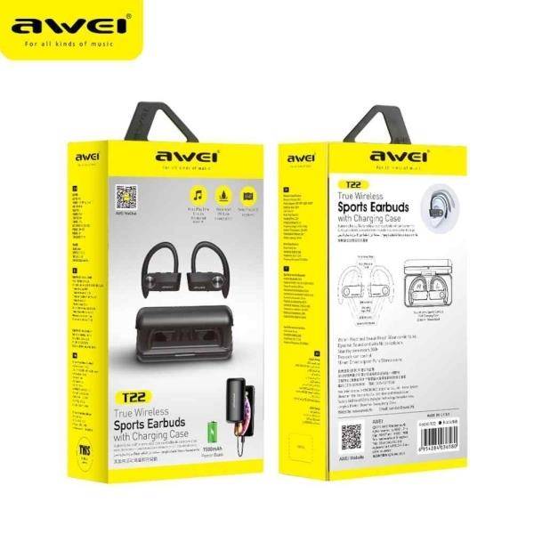 AWEI Bluetooth 5.0 Headphones T22 TWS Docking Station Power Bank 1500mAh Black
